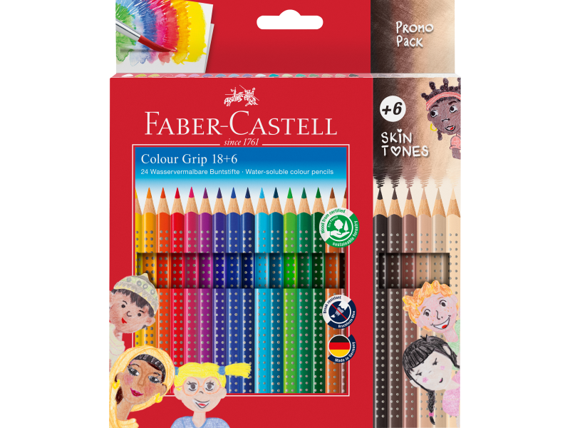 Värvipliiatsid Faber-Castell Colour Grip 18-värvi +6 nahatooni