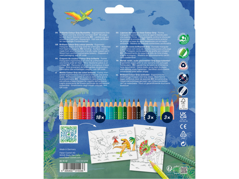 Värvipliiatsid Faber-Castell Colour Grip Dinosaurus 18+6-värvi - Pilt 2
