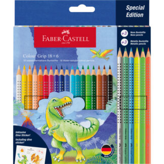 Värvipliiatsid Faber-Castell Colour Grip Dinosaurus 18+6-värvi