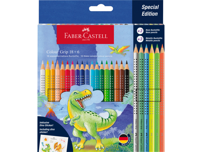 Värvipliiatsid Faber-Castell Colour Grip Dinosaurus 18+6-värvi
