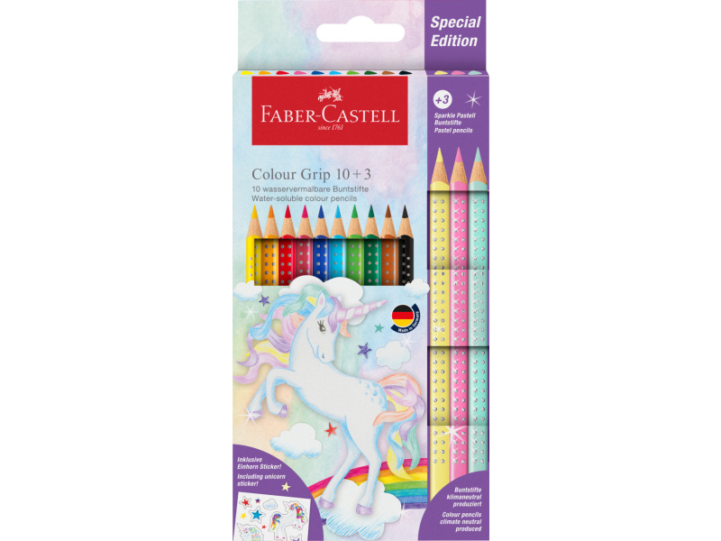 Värvipliiatsid Faber-Castell Colour Grip Unicorn 10+3-värvi