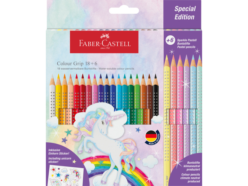 Värvipliiatsid Faber-Castell Colour Grip Unicorn 18+6-värvi