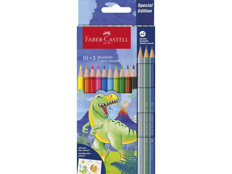 Värvipliiatsid Faber-Castell Dino 10+3-värvi