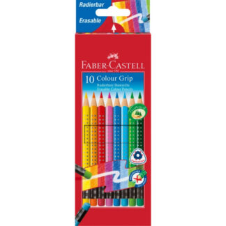 Värvipliiatsid Faber-Castell Grip 2001 10-värvi, kolmkandilised värviliste kustukummidega