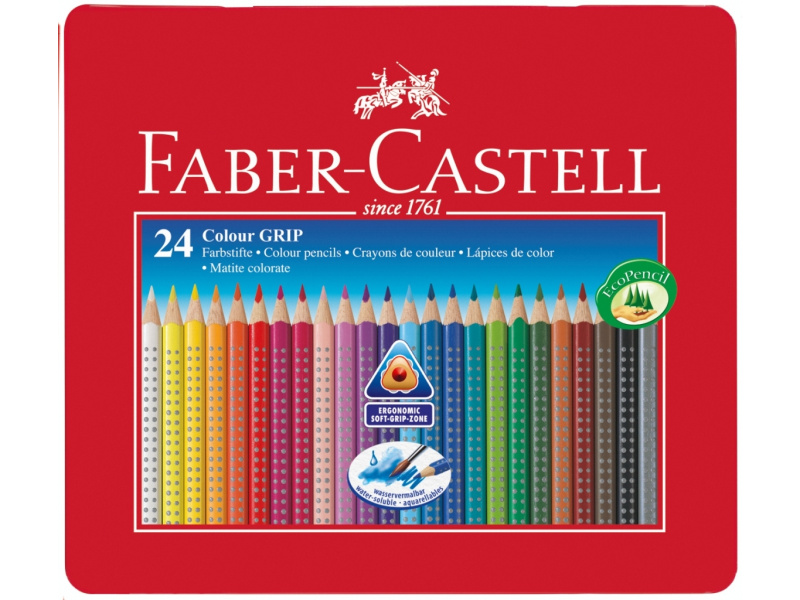 Värvipliiatsid Faber-Castell Grip 2001 24-värvi metallkarbis