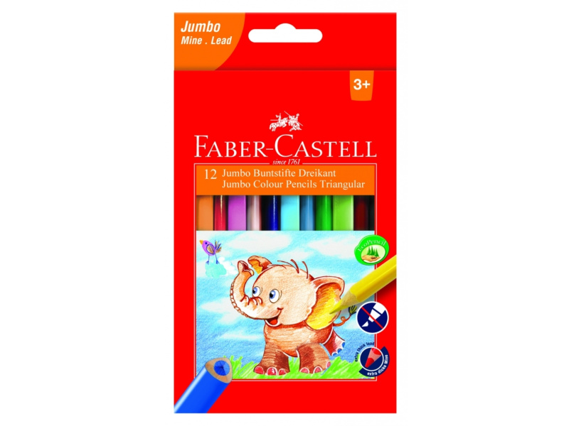 Värvipliiatsid Faber-Castell Jumbo 12-värvi kolmetahulised