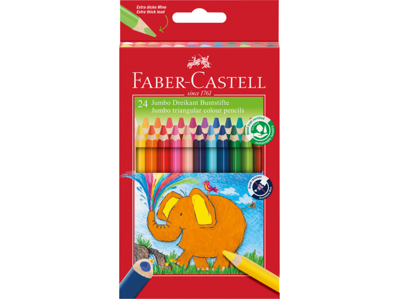 Värvipliiatsid Faber-Castell Jumbo 24-värvi kolmetahulised