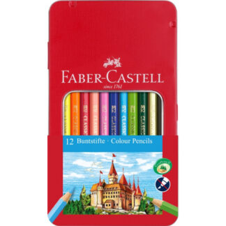 Värvipliiatsid Faber-Castell Knights 12-värvi metallkarbis aknaga