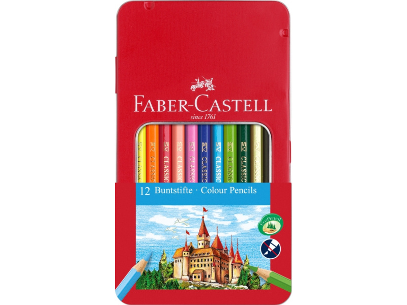 Värvipliiatsid Faber-Castell Knights 12-värvi metallkarbis aknaga