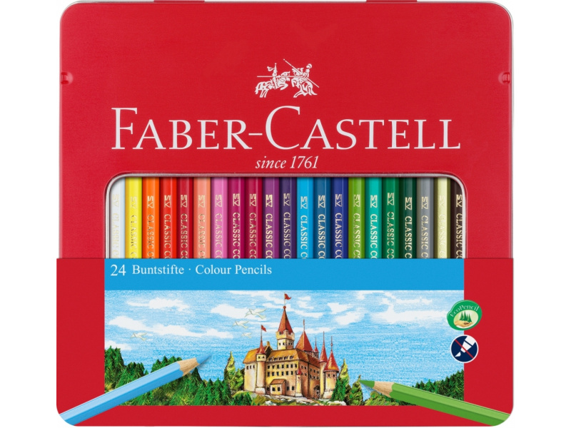 Värvipliiatsid Faber-Castell Knights 24-värvi metallkarbis aknaga