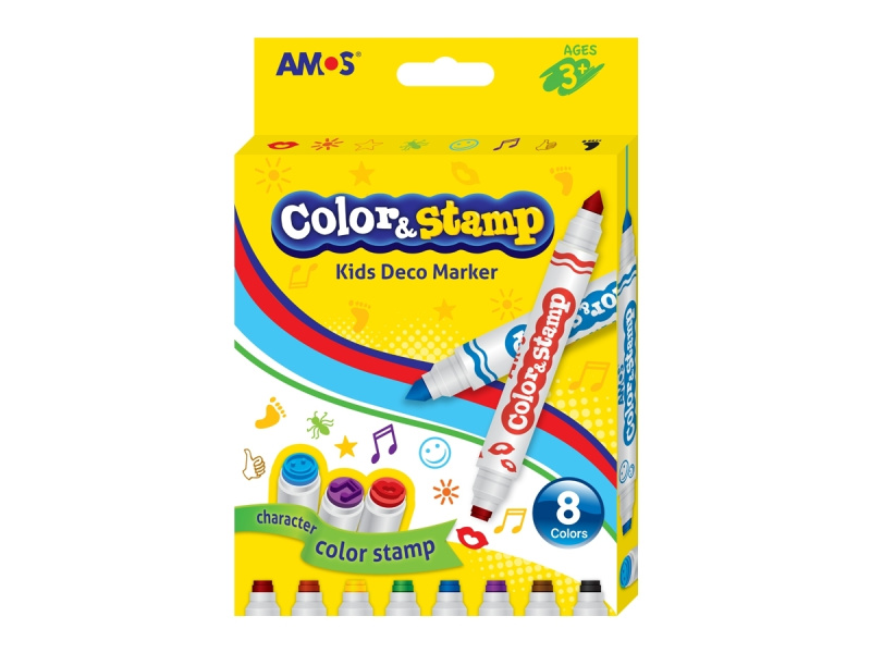 Viltpliiats Amos 8-värvi Color&Stamp tempelotsaga