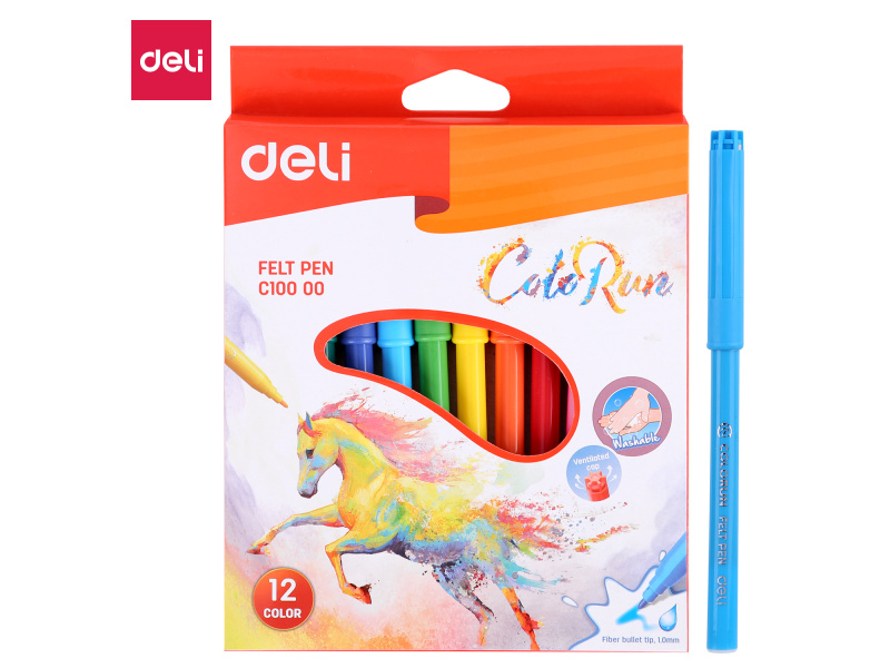 Viltpliiatsid DELI 12-värvi pappkarp
