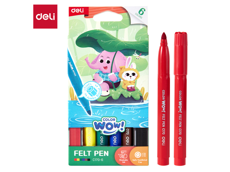 Viltpliiatsid DELI Jumbo ColorWow 6-värvi