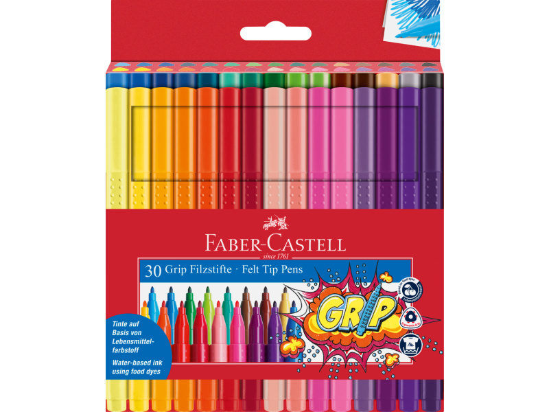 Viltpliiatsid Faber-Castell Grip kolmekandilised 30-värvi