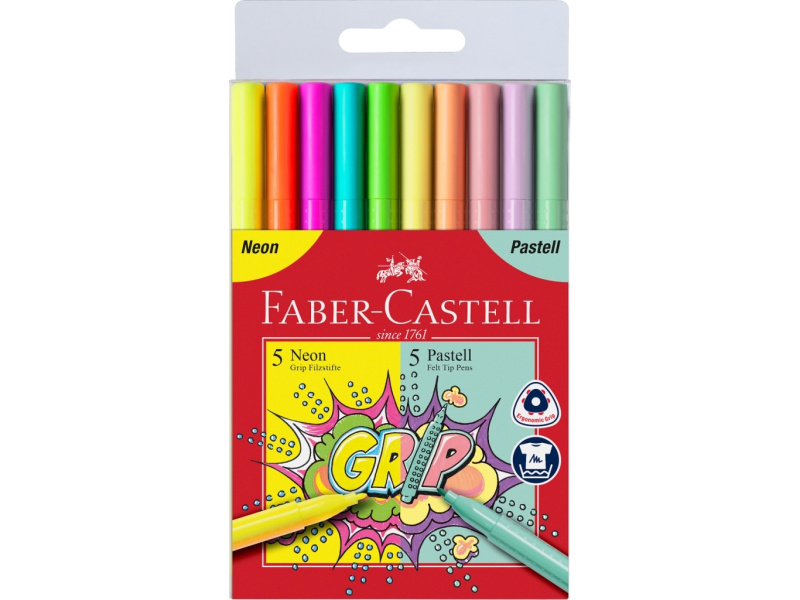 Viltpliiatsid Faber-Castell Grip kolmekandilised pastelsed 10-värvi