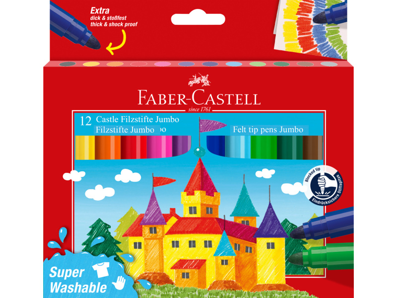 Viltpliiatsid Faber-Castell Jumbo 12-värvi supermahapestavad