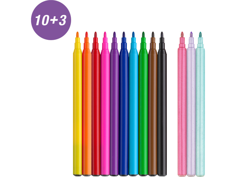 Viltpliiatsid Faber-Castell Unicorn 10+3-värvi + kleepsud - Pilt 2