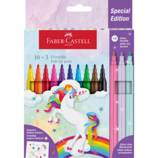 Viltpliiatsid Faber-Castell Unicorn 10+3-värvi + kleepsud