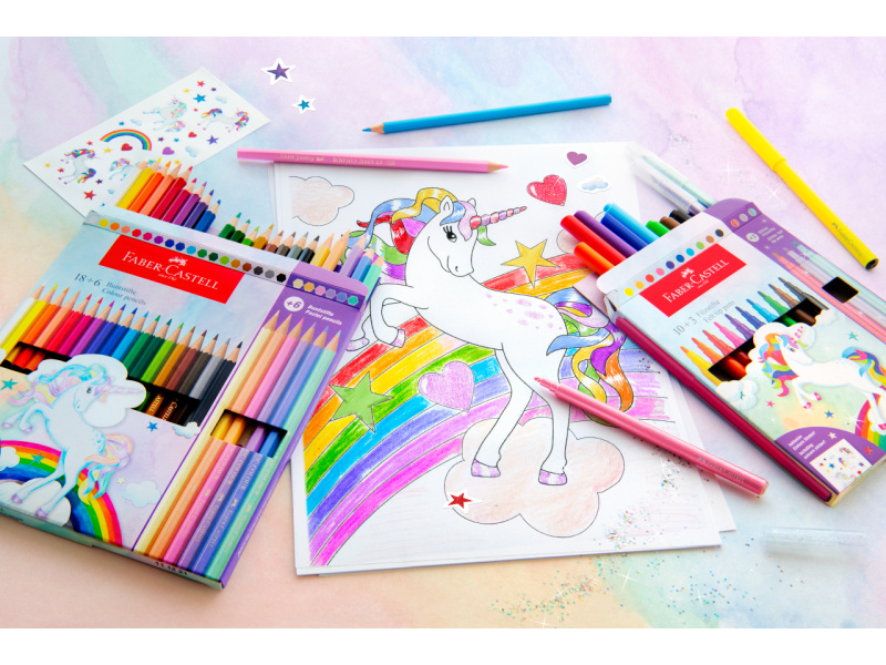 Viltpliiatsid Faber-Castell Unicorn 10+3-värvi + kleepsud - Pilt 5