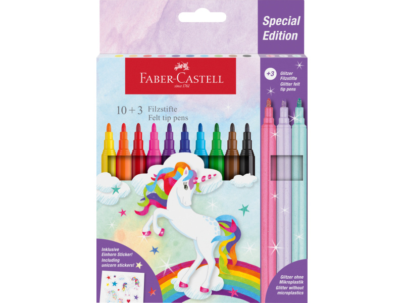 Viltpliiatsid Faber-Castell Unicorn 10+3-värvi + kleepsud