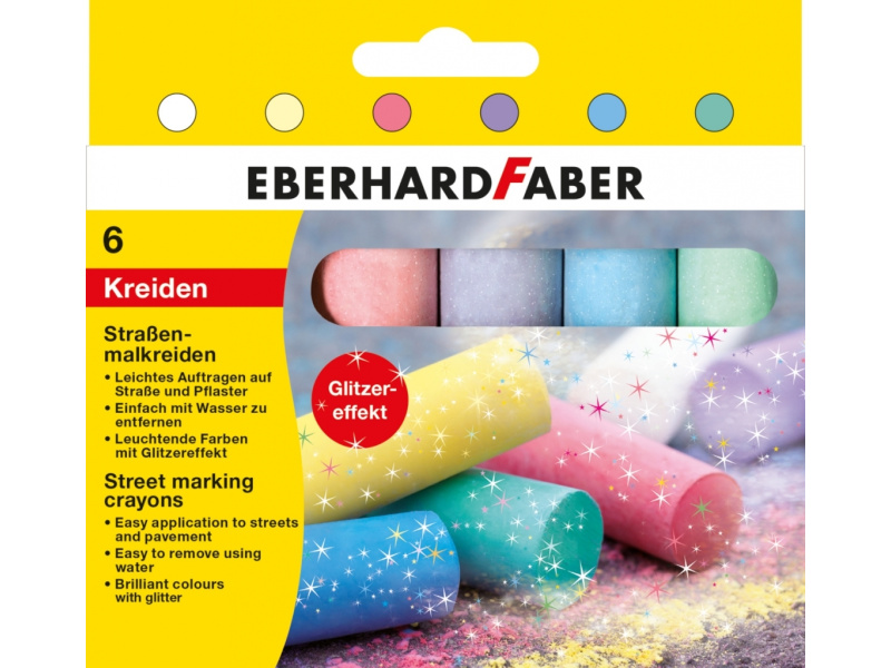 Asfaldikriit EberhardFaber 6tk/pk ümar glittervärvid