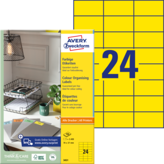 Etiketid Zweckform 3451 70x37mm A4/100L kollane