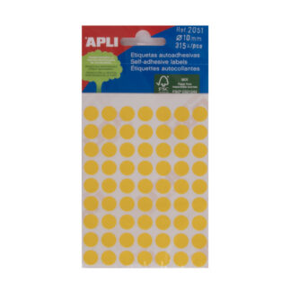 Etikett iseliimuv APLI ümar 10mm, kollane, 315tk/pk, markeerimispunkt