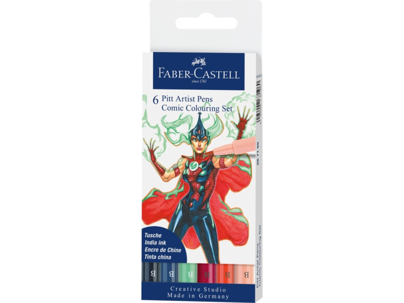 Pintsel-pliiats Faber-Castell Pitt 6-värvi komiksi komplekt