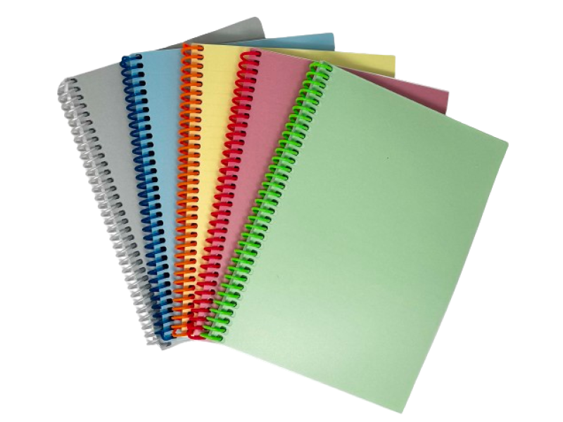 Spiraalplokk College A5/80l, jooneline, PP-kaanega, plastspiraal ja perfo pikemal küljel, pastell, assortii
