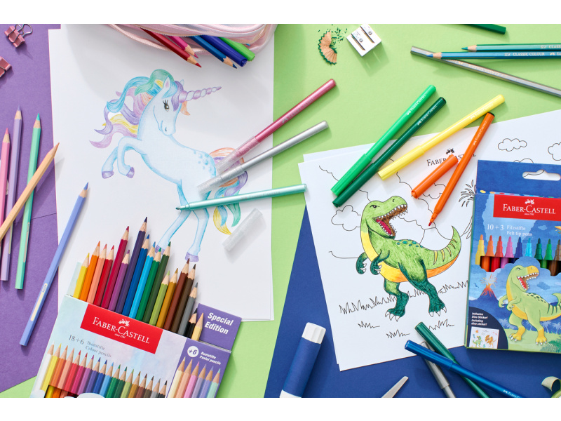 Viltpliiatsid Faber-Castell Unicorn 18+6-värvi + kleepsud - Pilt 5