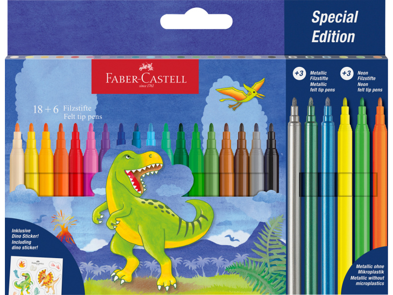 Viltpliiatsid Faber-Castell Unicorn 18+6-värvi + kleepsud